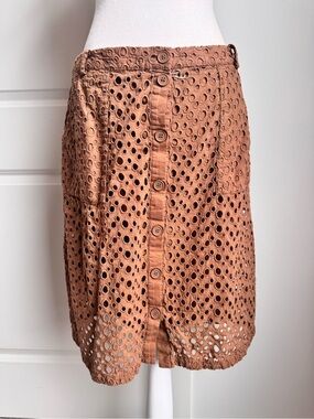 Esprit Brown Eyelet Button-Front Skirt